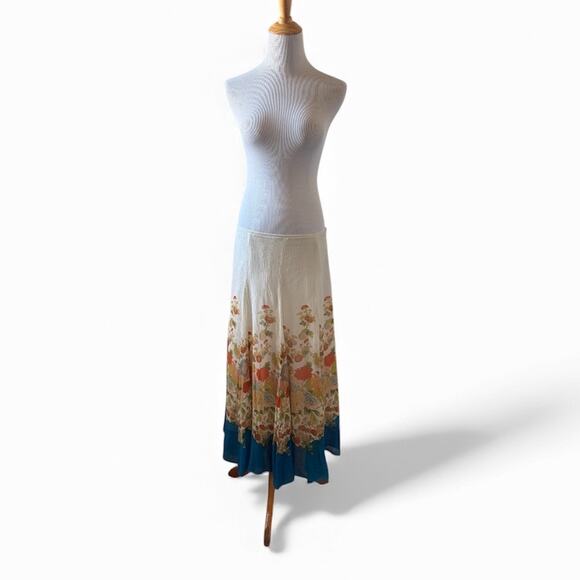 VTG Spirit By Coldwater Creek 100% Silk Floral Pleated Fairy Flowly Midi Skirt - Picture 2 of 8